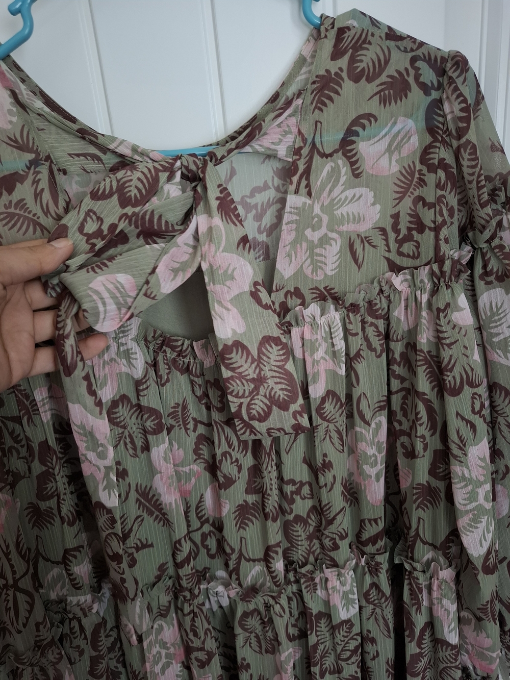 Ted Baker Olive and Pink Floral Tiered Mini Dress - Picture 11 of 11